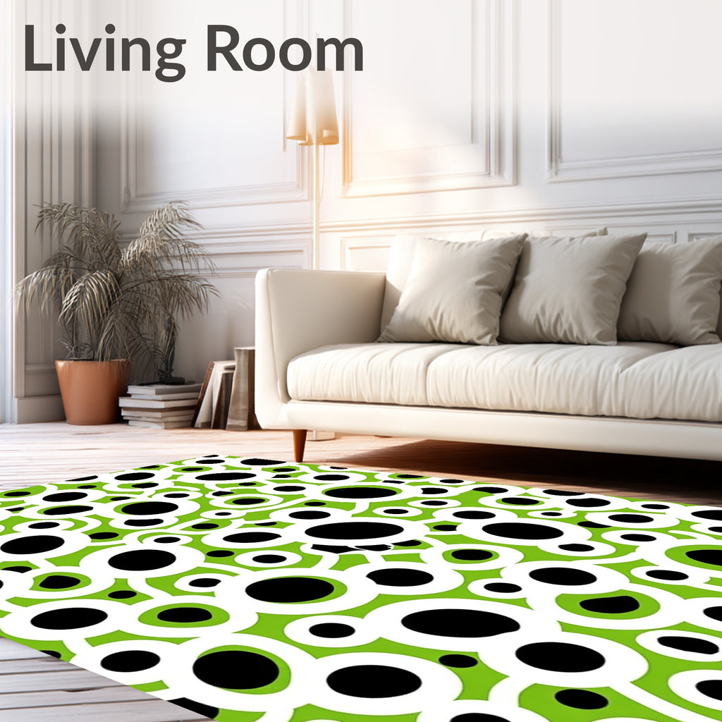 Vibrant Green Black Bubble Cluster Rug