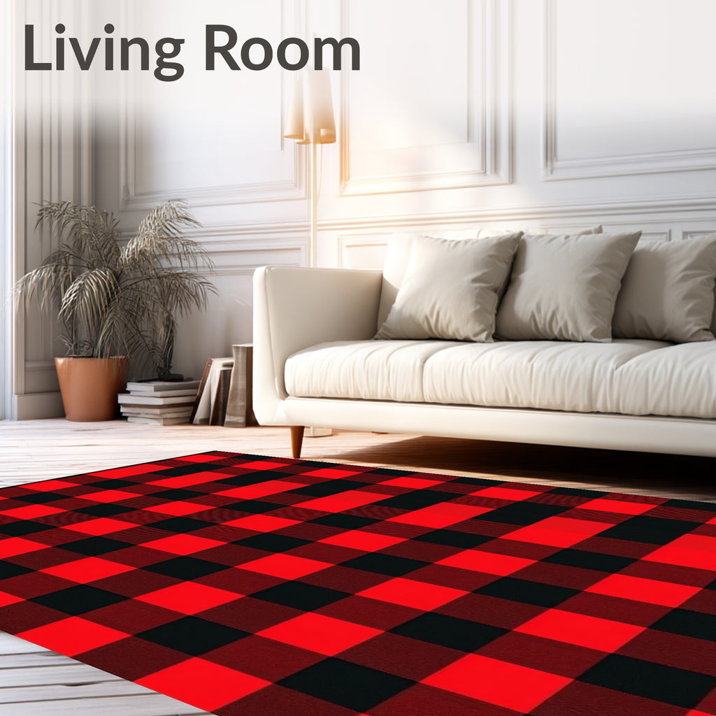 Bold Red Black Buffalo Plaid Checkered Rug