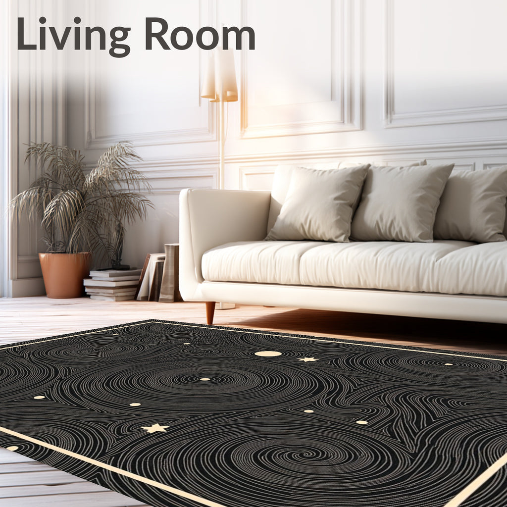 Dark Swirling Stars and Planets Rug