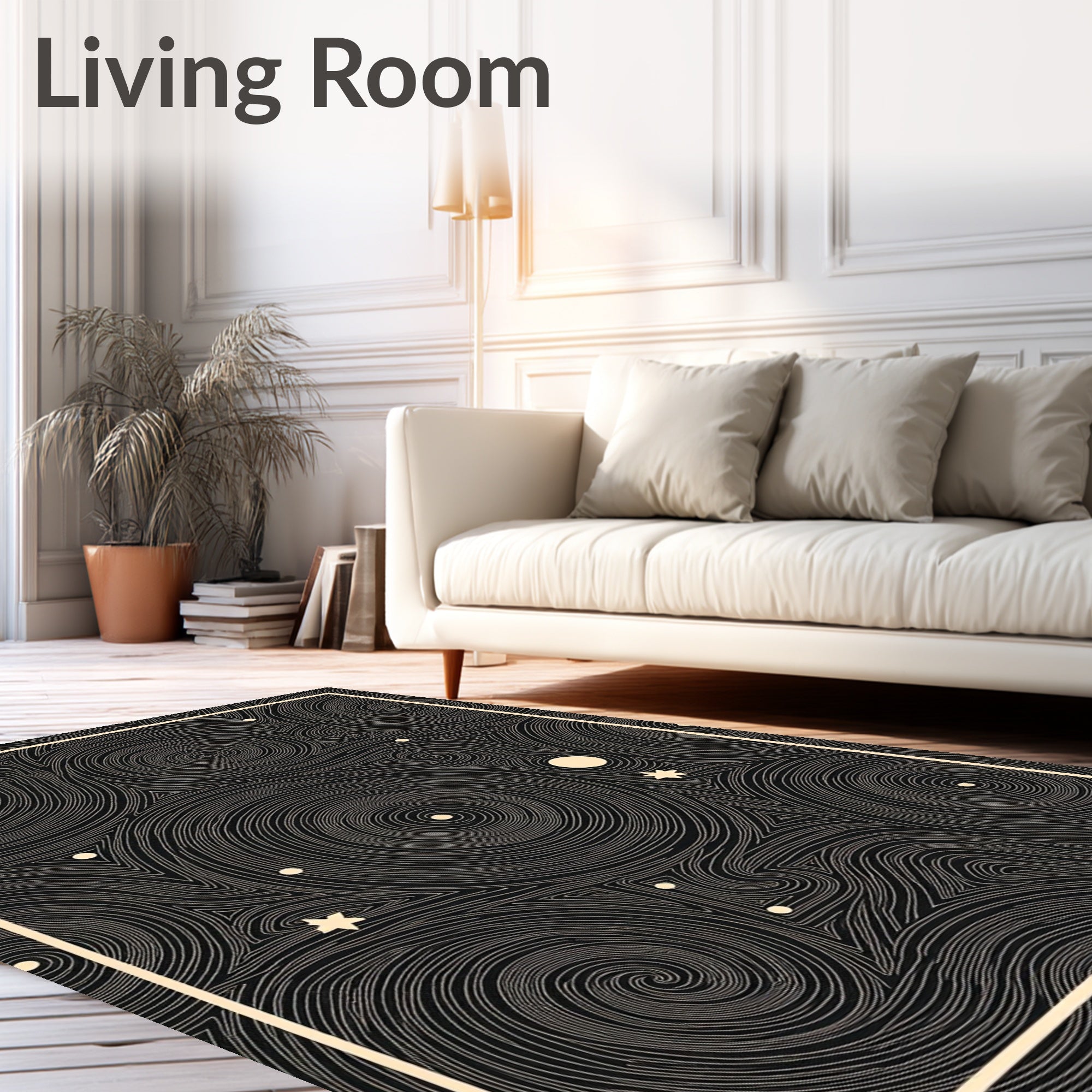 Dark Swirling Stars and Planets Rug
