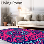 Vibrant Pink Cyan Mandala Swirl Rug