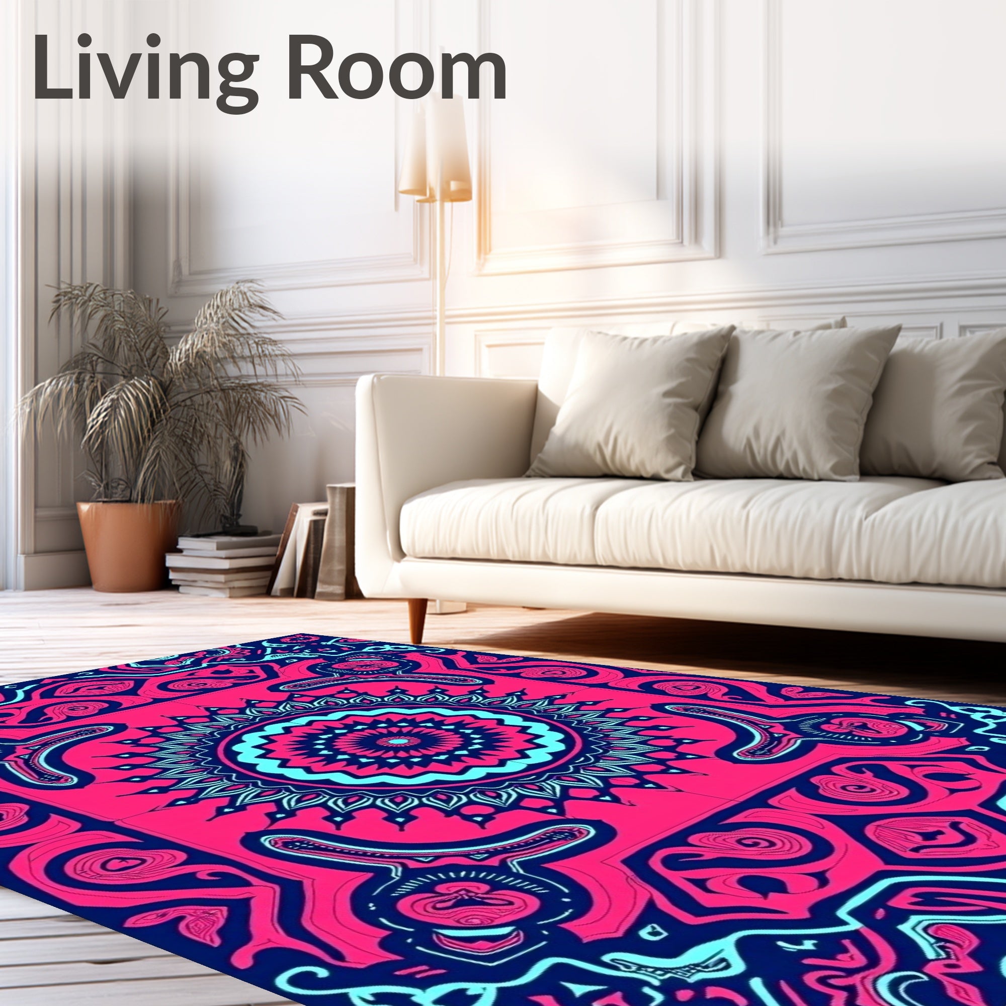 Vibrant Pink Cyan Mandala Swirl Rug