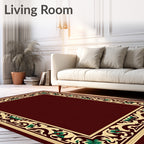 Crimson Tan Vine Floral Border Rug