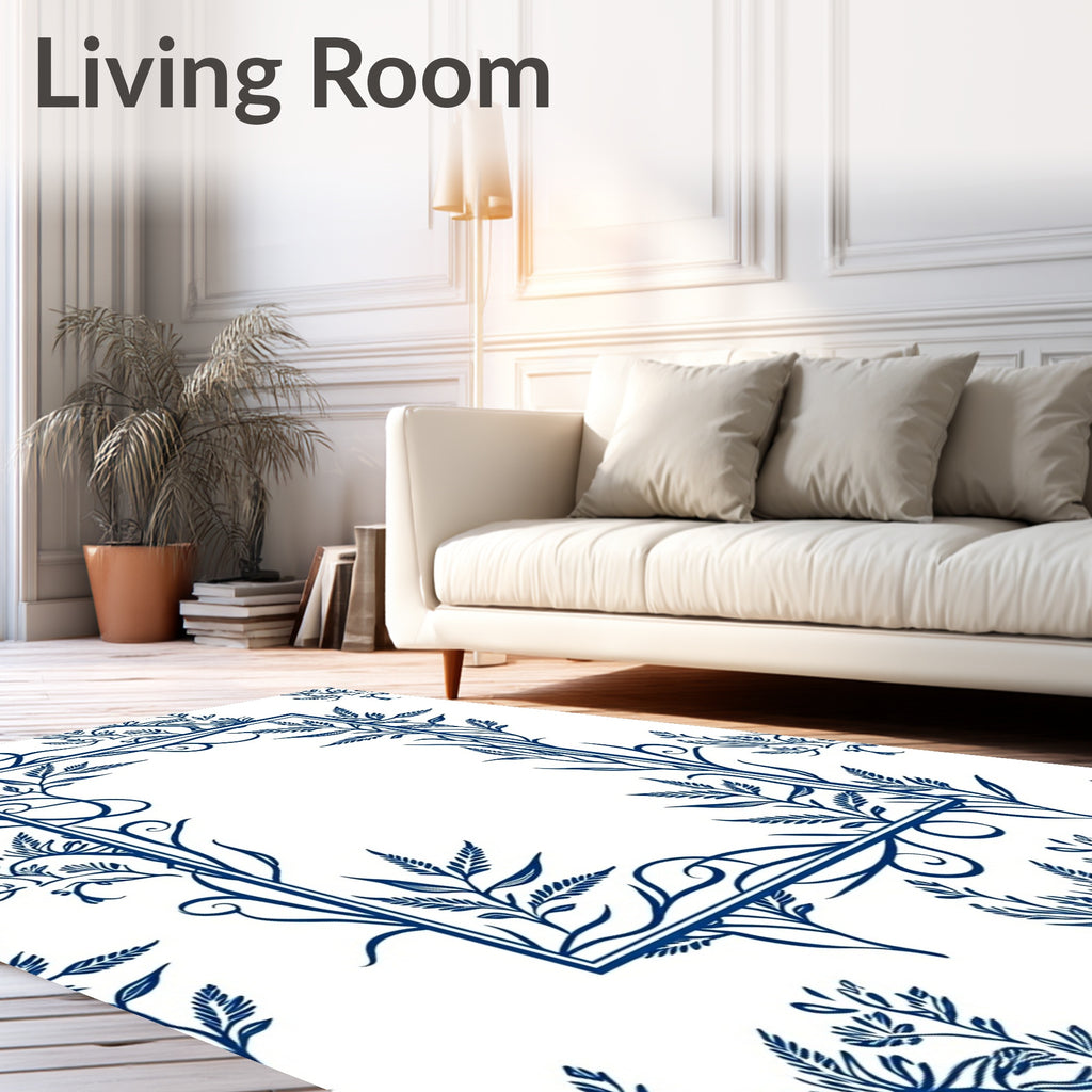 Deep Blue Botanical Frame Rug