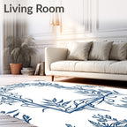 Deep Blue Botanical Frame Rug
