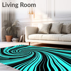 Aqua Black Swirl Hypnotic Rug