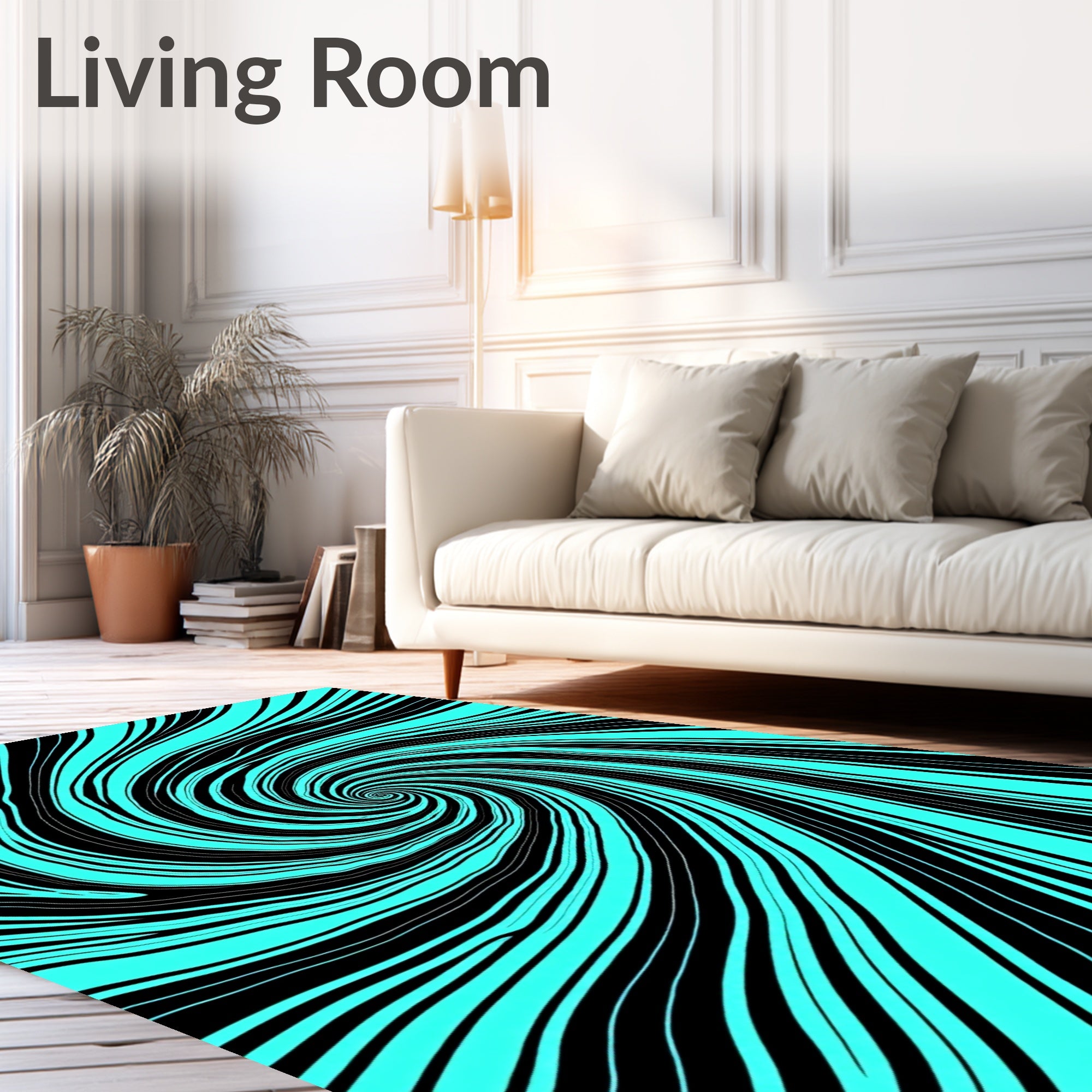 Aqua Black Swirl Hypnotic Rug