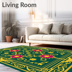 Emerald Green Floral Starburst Border Rug