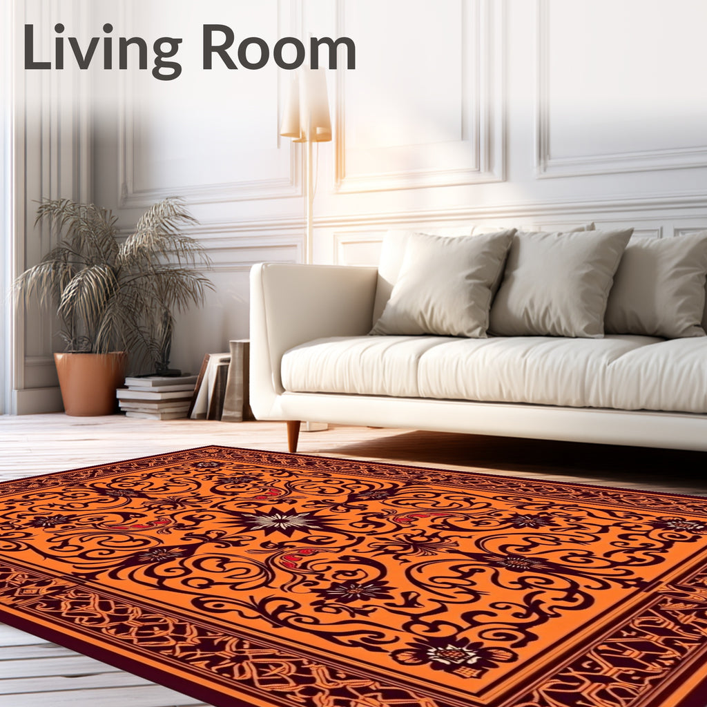 Rich Orange Floral Scrollwork Medallion Rug