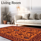 Rich Orange Floral Scrollwork Medallion Rug