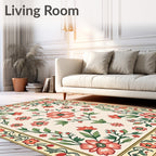 Coral Floral Border Garden Rug