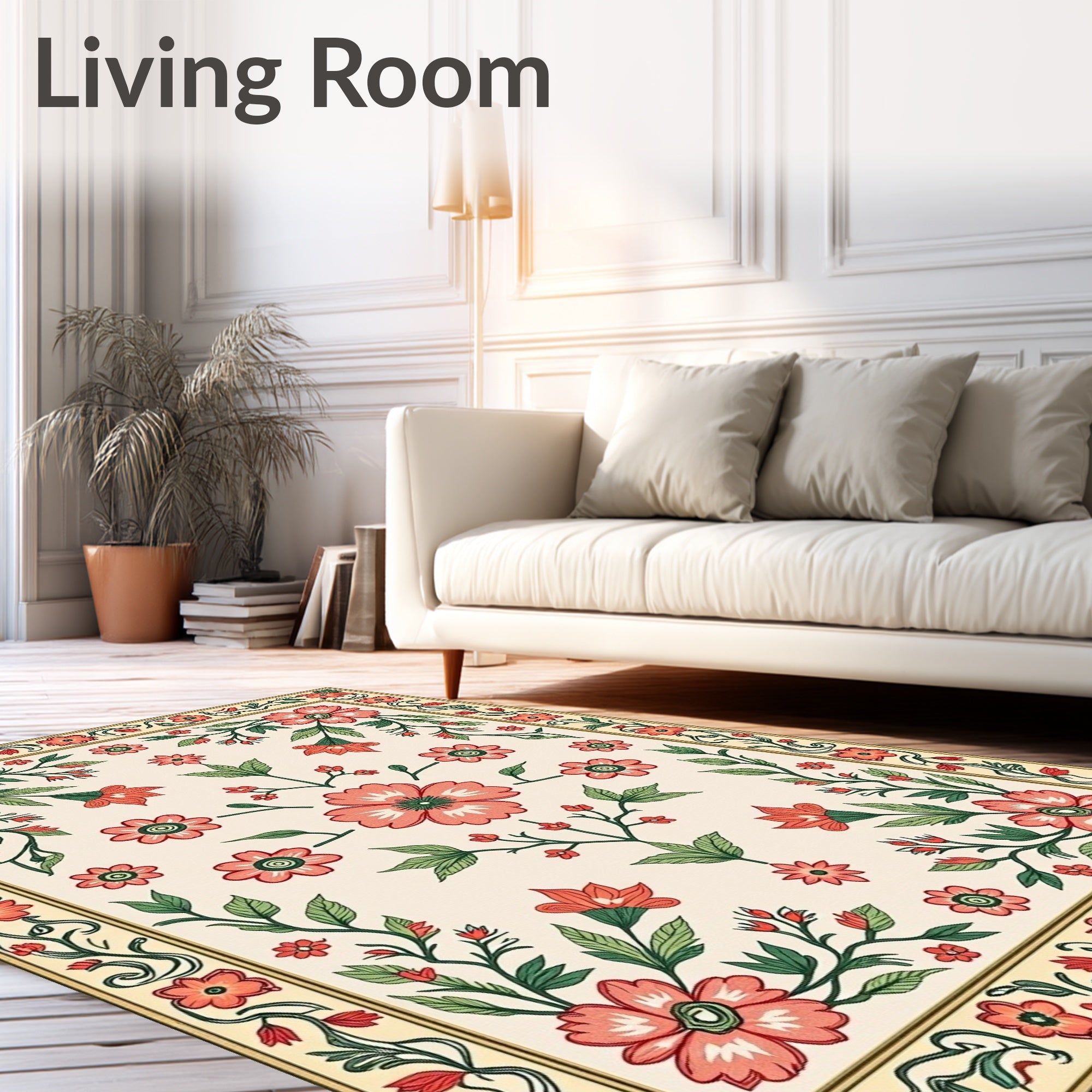Coral Floral Border Garden Rug