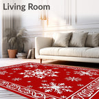 Crimson White Snowflake Border Medallion Rug