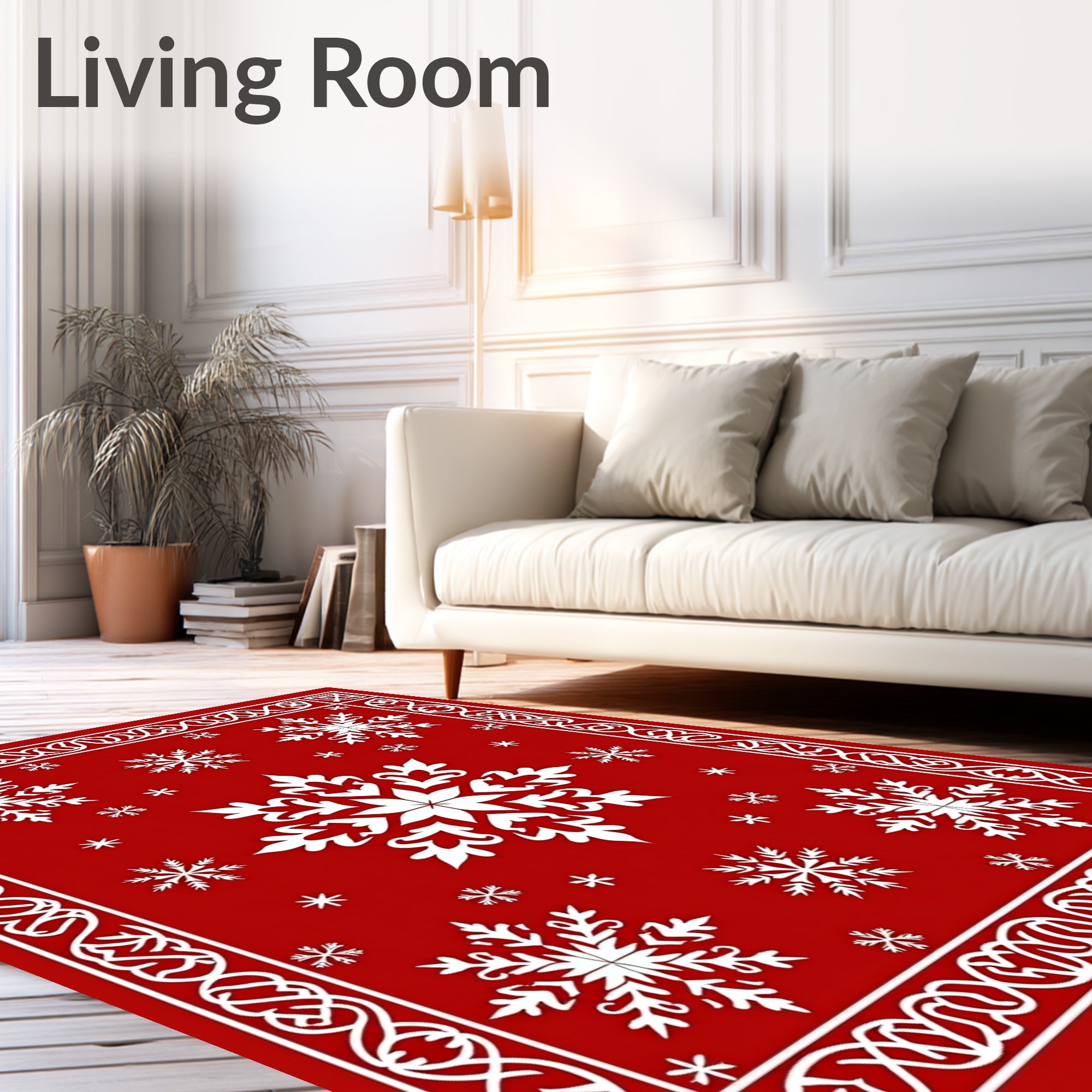 Crimson White Snowflake Border Medallion Rug