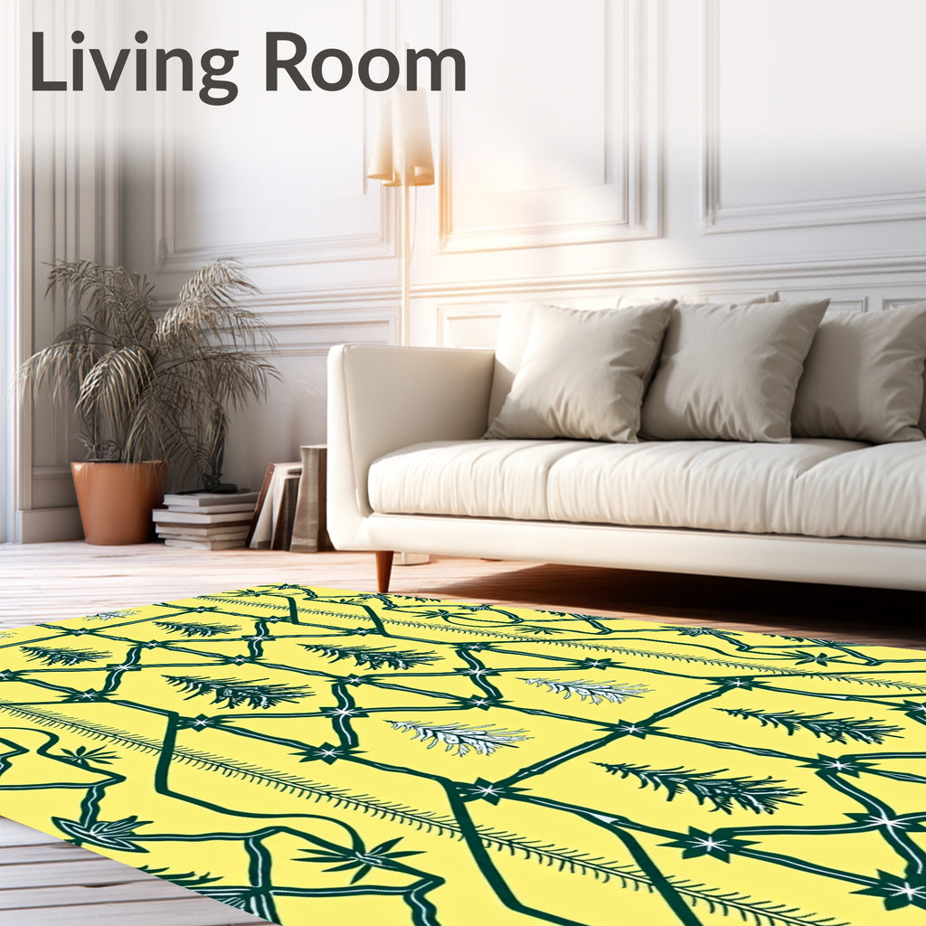 Yellow Green Forest Tree Landscape Rug