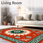 Vibrant Red Sunburst Floral Frame Rug