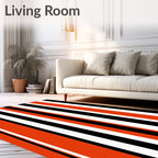 Vibrant Orange Black White Stripe Rug