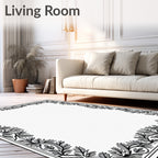 Elegant Black Leafy Vines Frame Rug