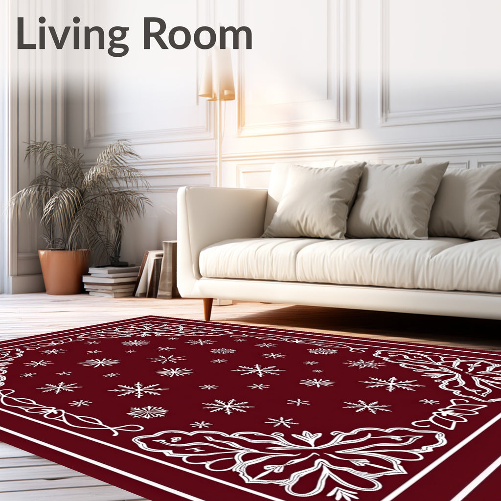 Deep Red Snowflake Medallion Border Rug