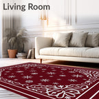Deep Red Snowflake Medallion Border Rug