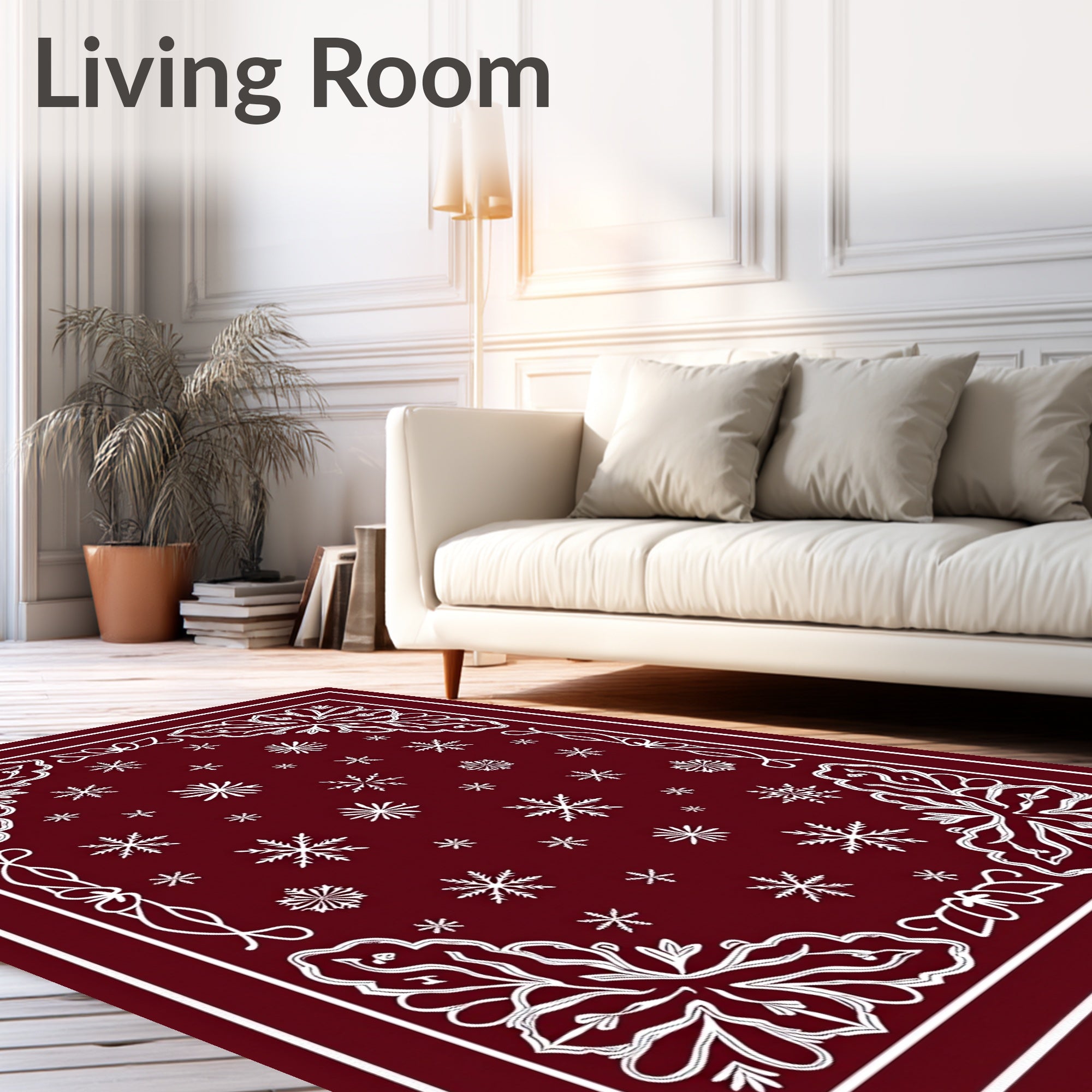 Deep Red Snowflake Medallion Border Rug