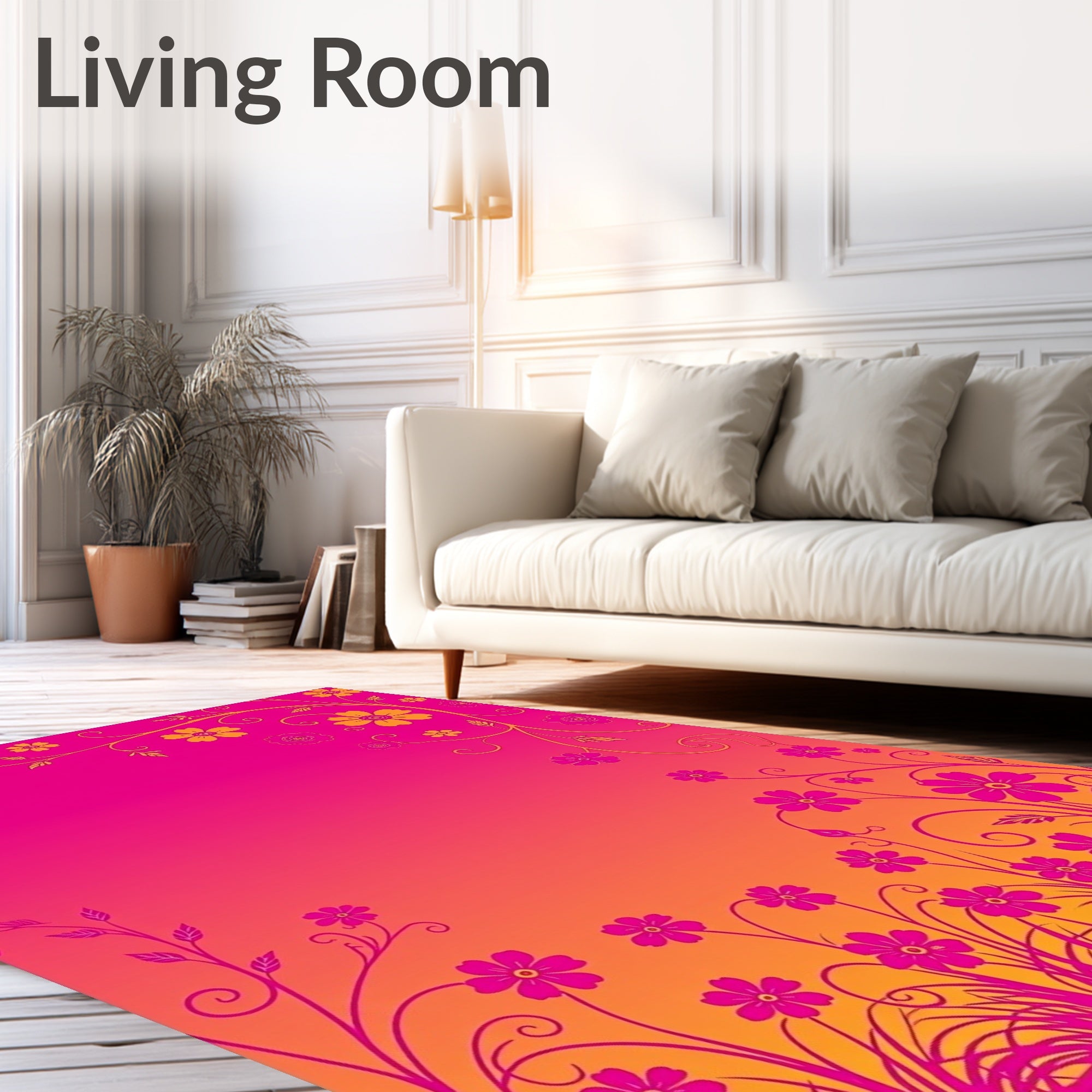 Fuchsia Gold Floral Garden Gradient Rug