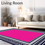 Bold Pink White Navy Geometric Frame Rug