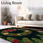 Festive Red Cardinal Evergreen Wreath Rug