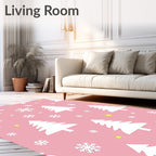 Pink White Christmas Tree Snowflake Stars Rug