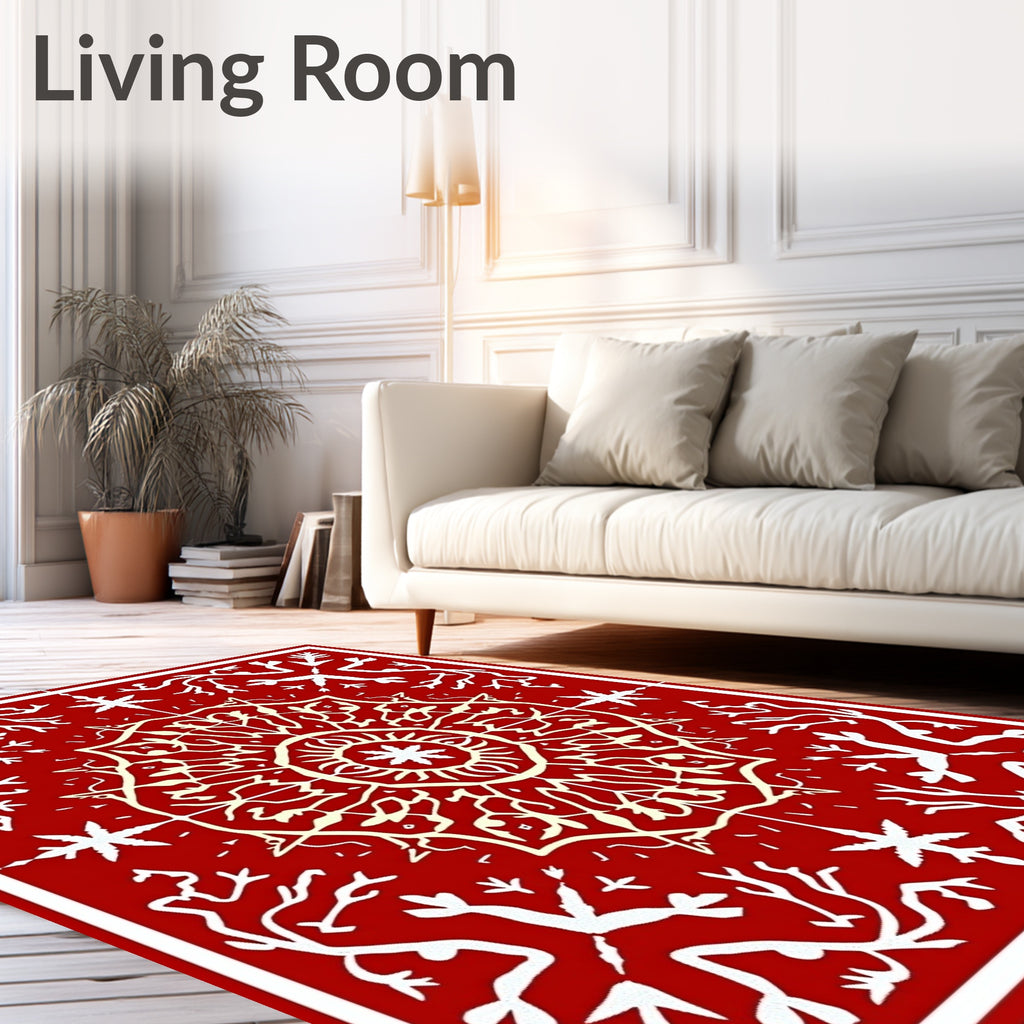 Crimson Ivory Central Medallion Floral Rug