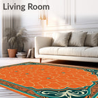 Orange Hexagon Bordered Floral Rug
