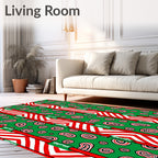 Green Red And White Abstract Shapes Rug