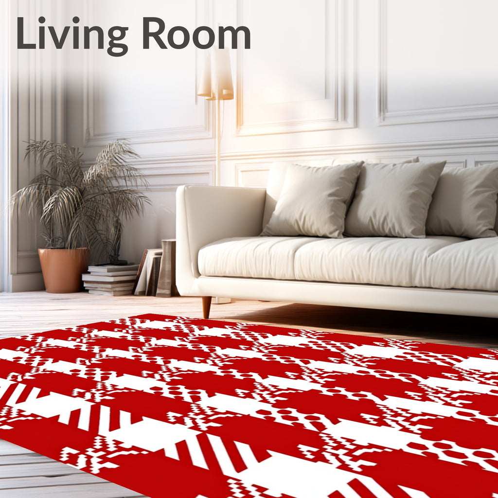 Red White Houndstooth Gingham Dash Rug