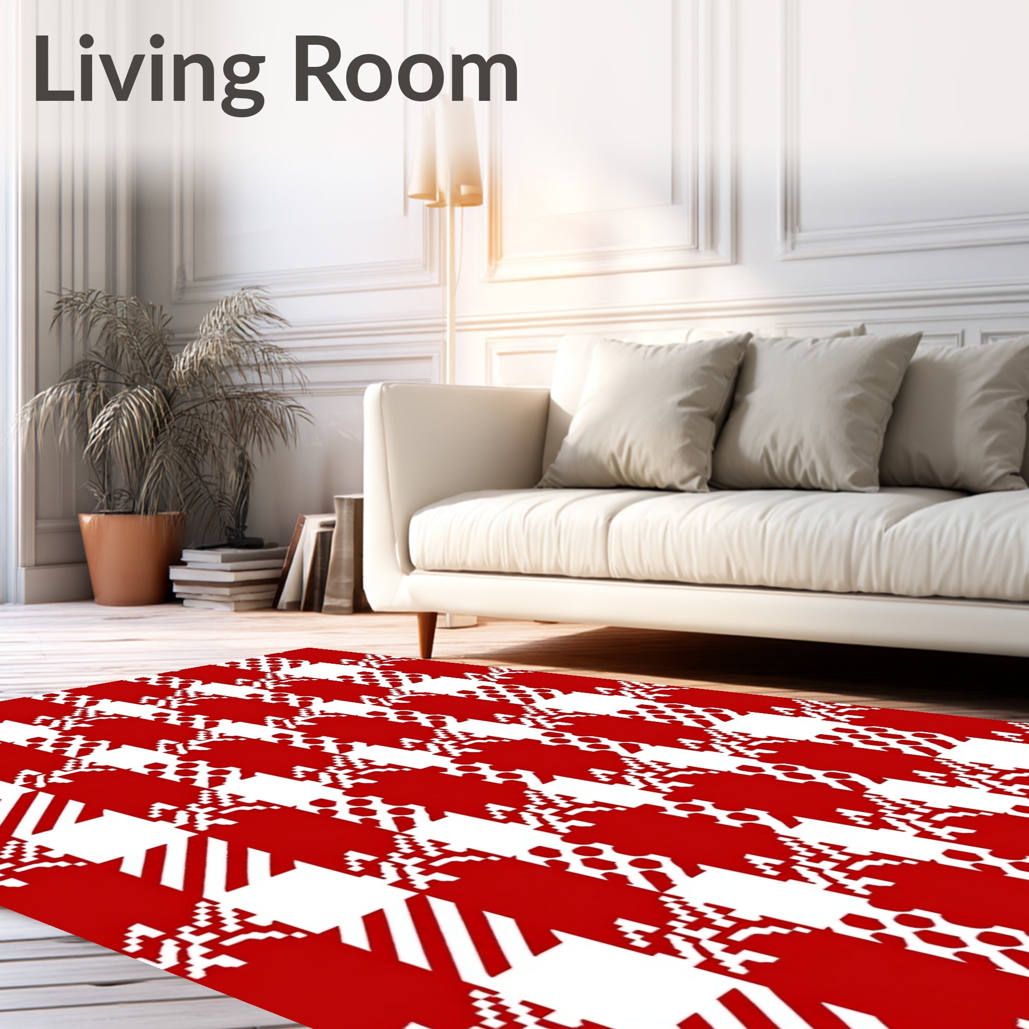 Red White Houndstooth Gingham Dash Rug