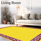Maroon White Floral Bordered Yellow Rug