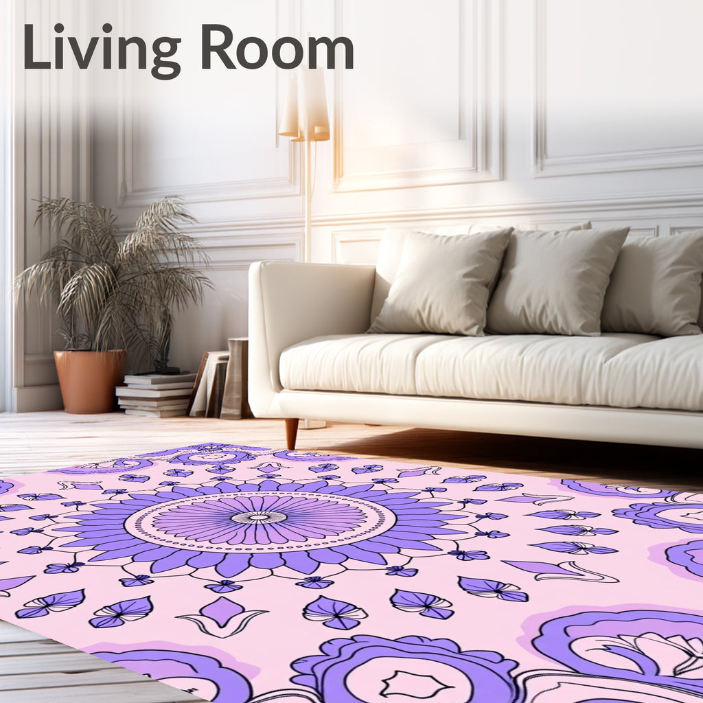 Purple Petal Mandala With Leaves Rug