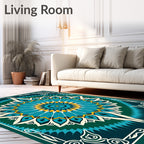 Teal And Yellow Floral Mandala Rug