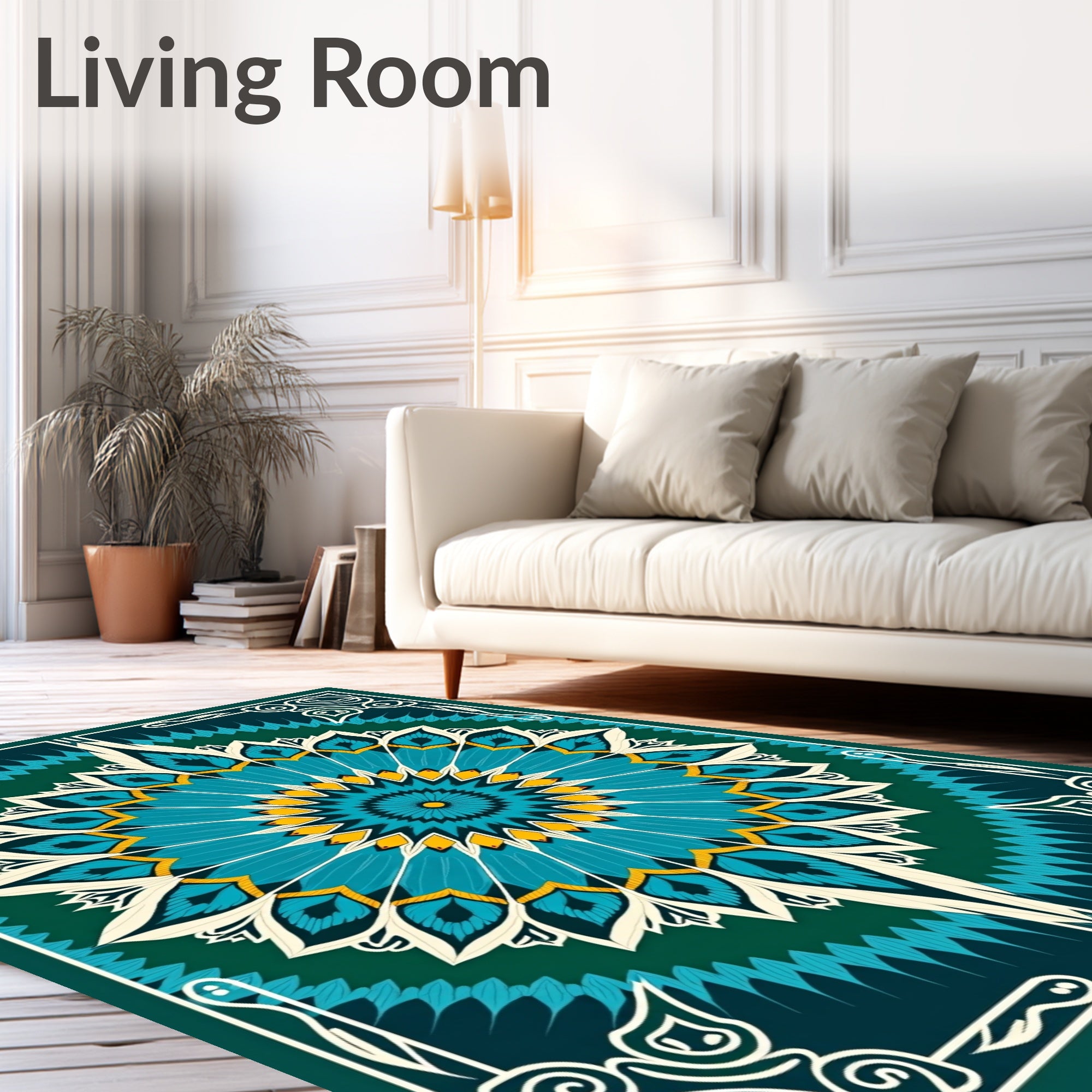 Teal And Yellow Floral Mandala Rug