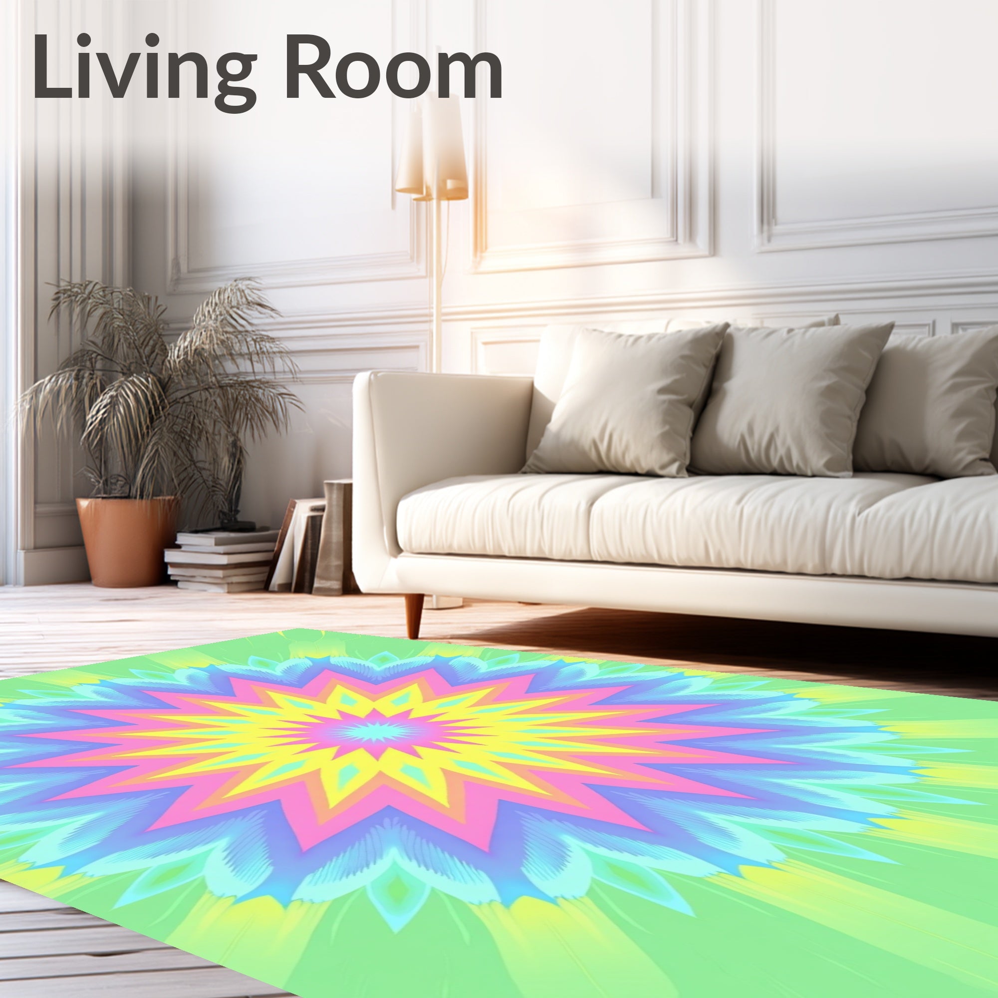 Pastel Rainbow Starburst Mandala Rug