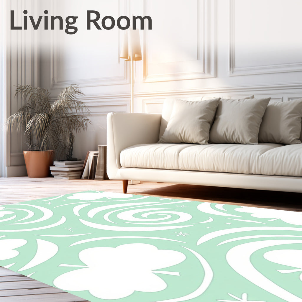 Mint Green Swirl Clover Star Rug