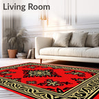 Vibrant Red Floral Medallion Border Rug
