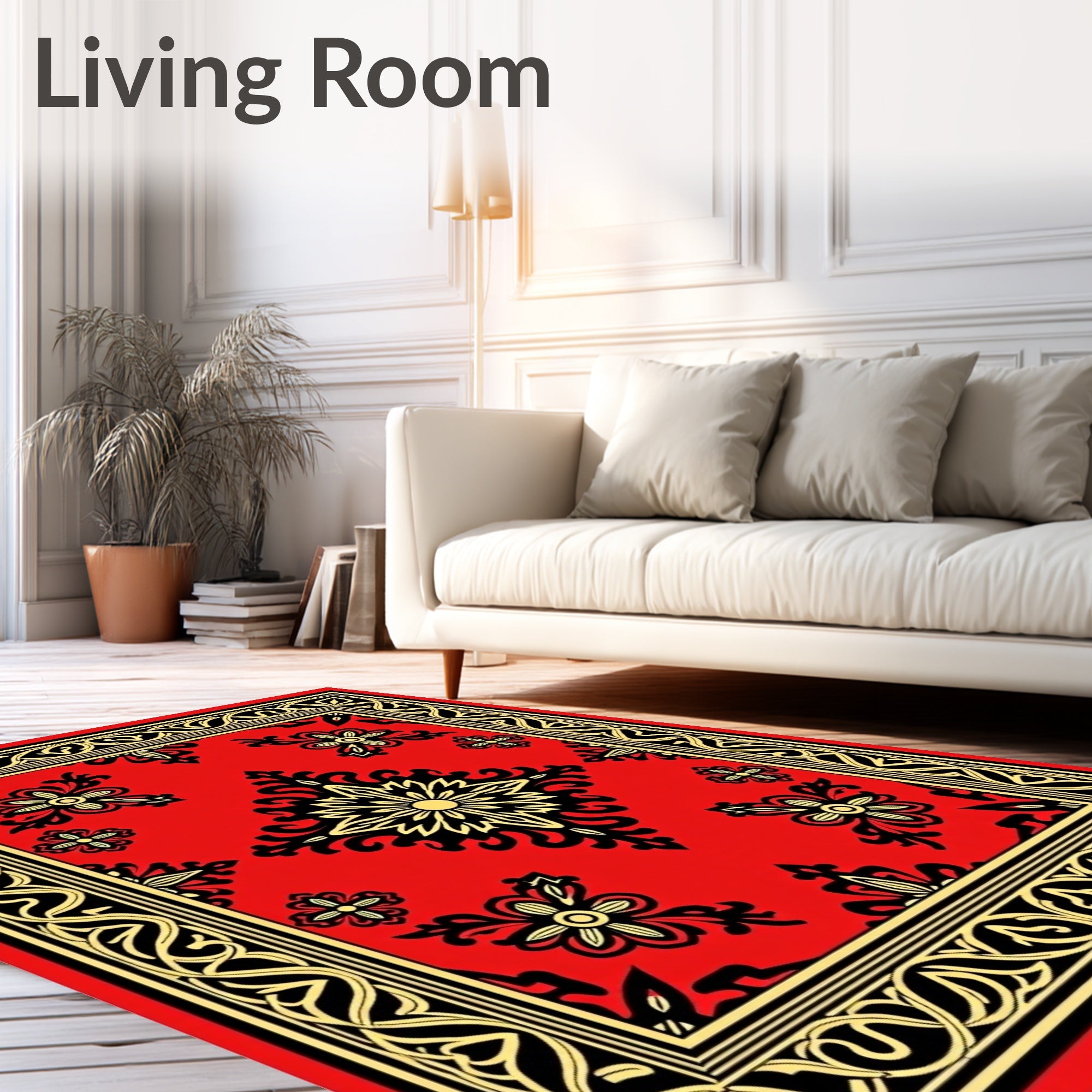 Vibrant Red Floral Medallion Border Rug