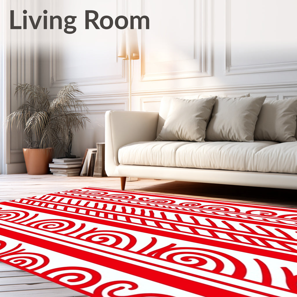 Bold Red Stripe Scroll Rug