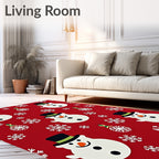 Merry Snowman Snowflake Red Cover Rug