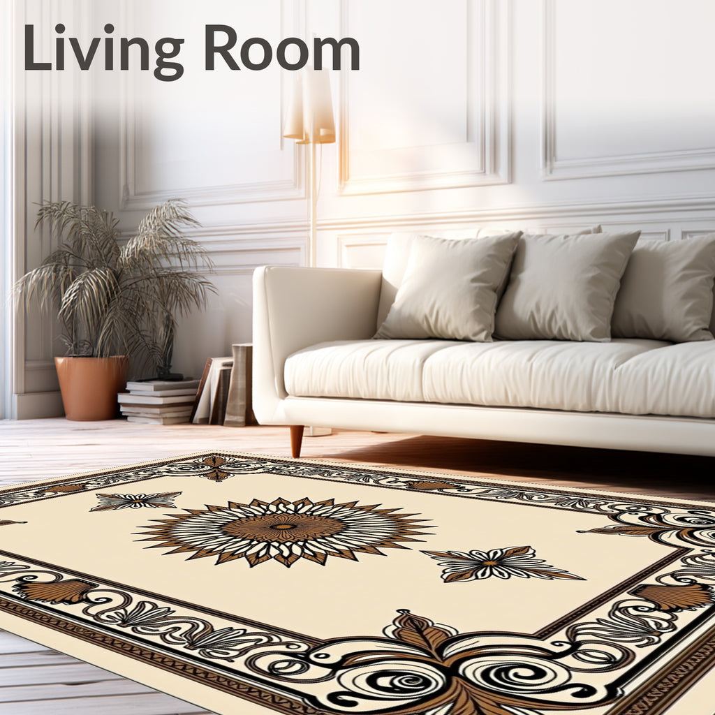 Rich Brown Ornate Medallion Frame Rug