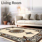 Rich Brown Ornate Medallion Frame Rug