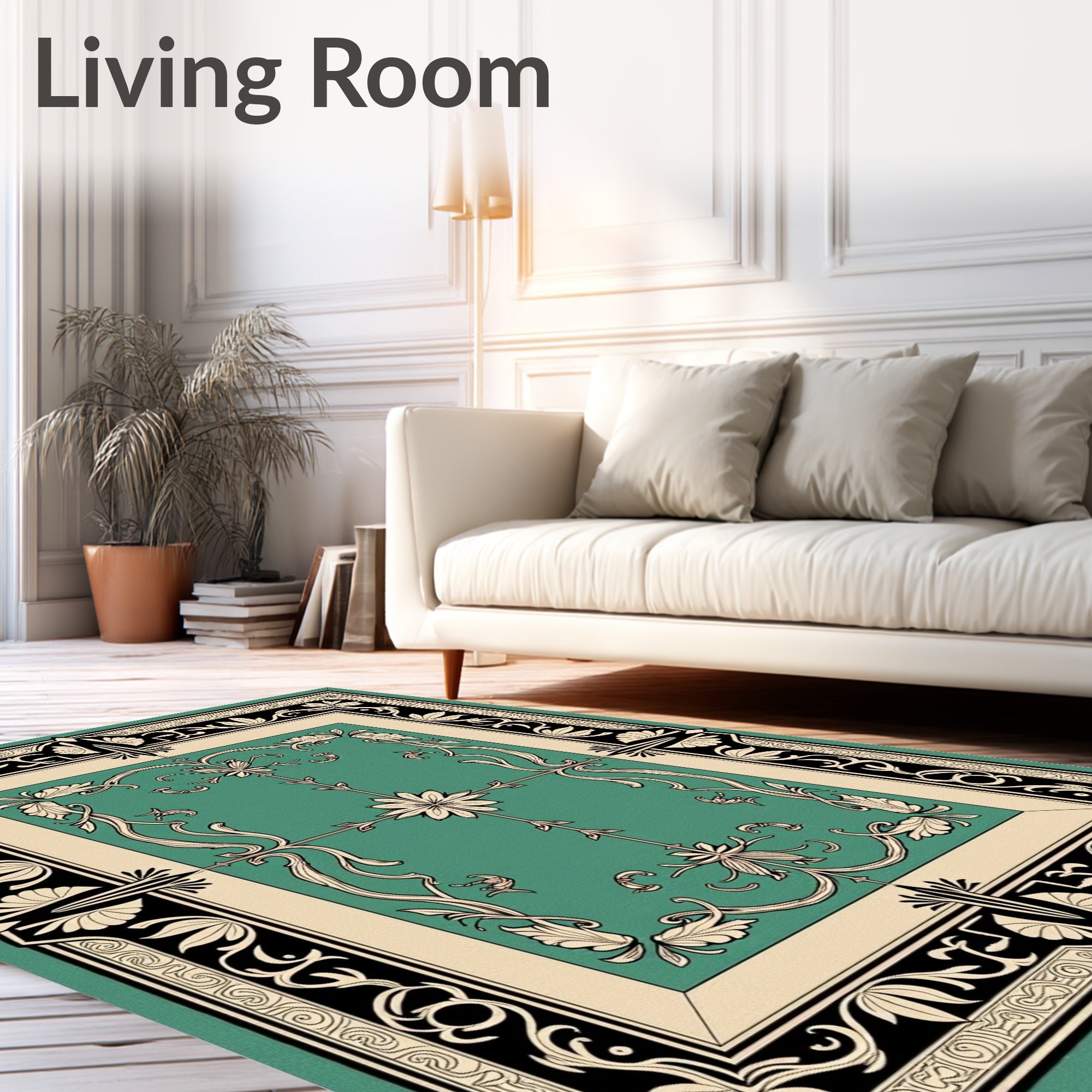 Ornate Teal Floral Scrollwork Rug