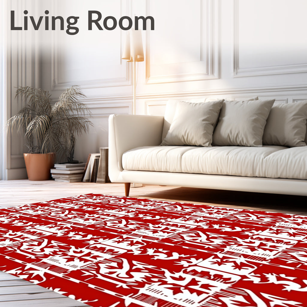 Modern Red White Abstract Tree Elements Rug