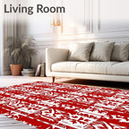 Modern Red White Abstract Tree Elements Rug