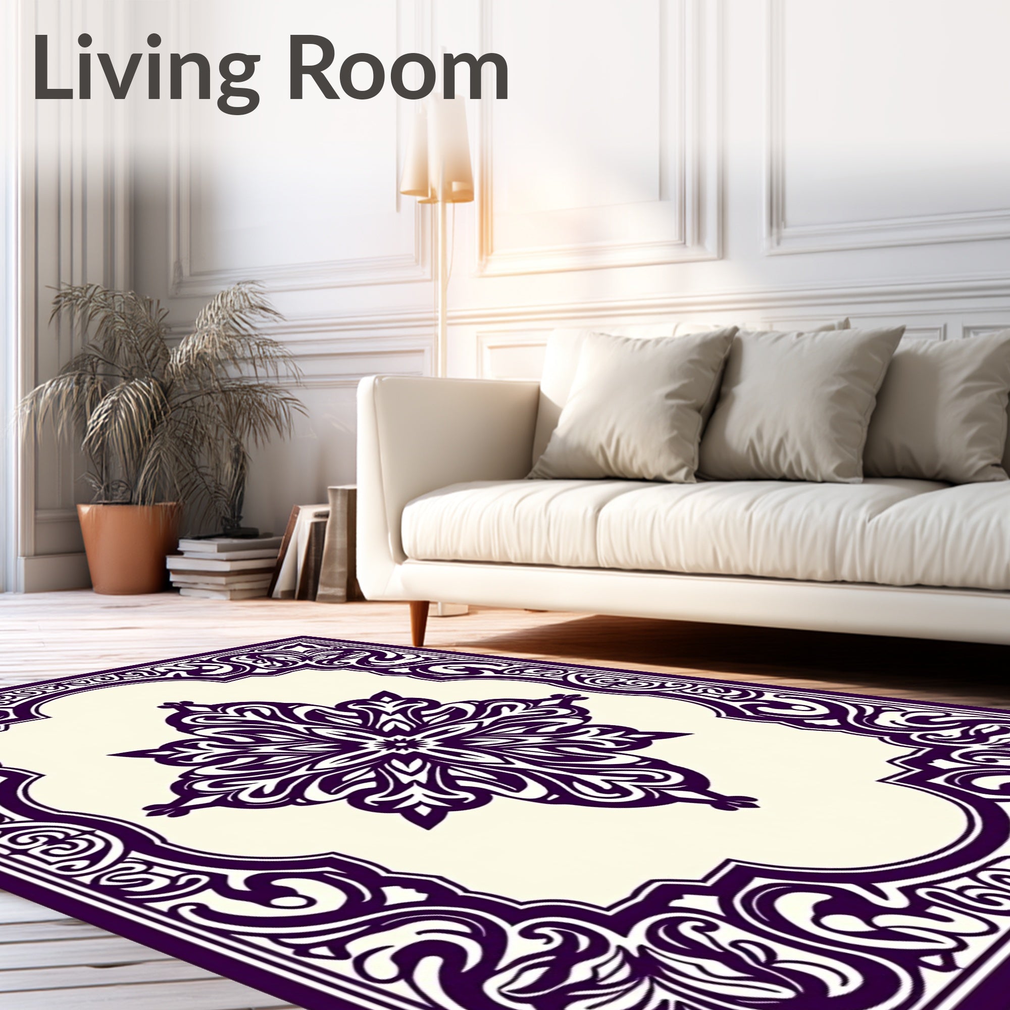 Deep Plum Ornate Floral Medallion Rug